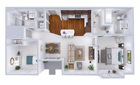 Floor plan for 2 beds, 2 baths, 1032 sqft